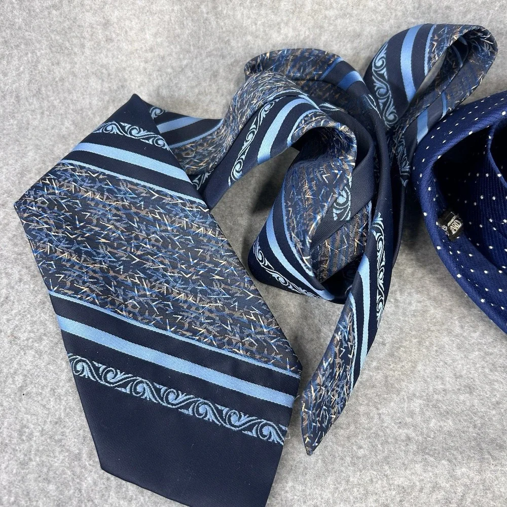 Vintage Montgomery Ward WARD Mens Neck Tie Lot Blue Striped & Polka Dot Retro